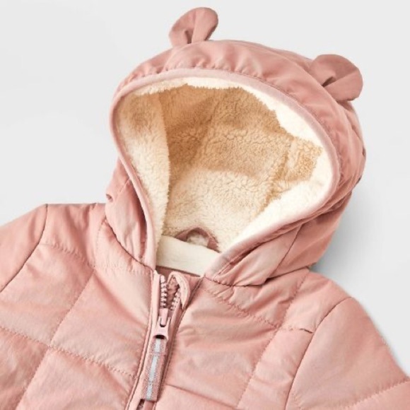 Cat & Jack Baby Pink/Cream Puffer Winter Snowsuit w/ Teddy Ears | NEW/NWT ❄️☃️🧸 - Picture 14 of 15